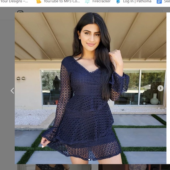 BLUE COLD SHOULDER ASYMMETRIC RUFFLE CROCHET DRESS - Picture 1 of 2